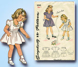 1940s Original Vintage Simplicity Pattern 4941 Easy Toddler Girls WWII Dress Sz2