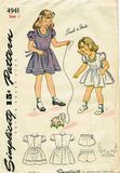 1940s Original Vintage Simplicity Pattern 4941 Easy Toddler Girls WWII Dress Sz2