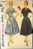 1950s Vintage Misses Afternoon Dress Uncut Simplicity Sewing Pattern Sz 18.5 37B