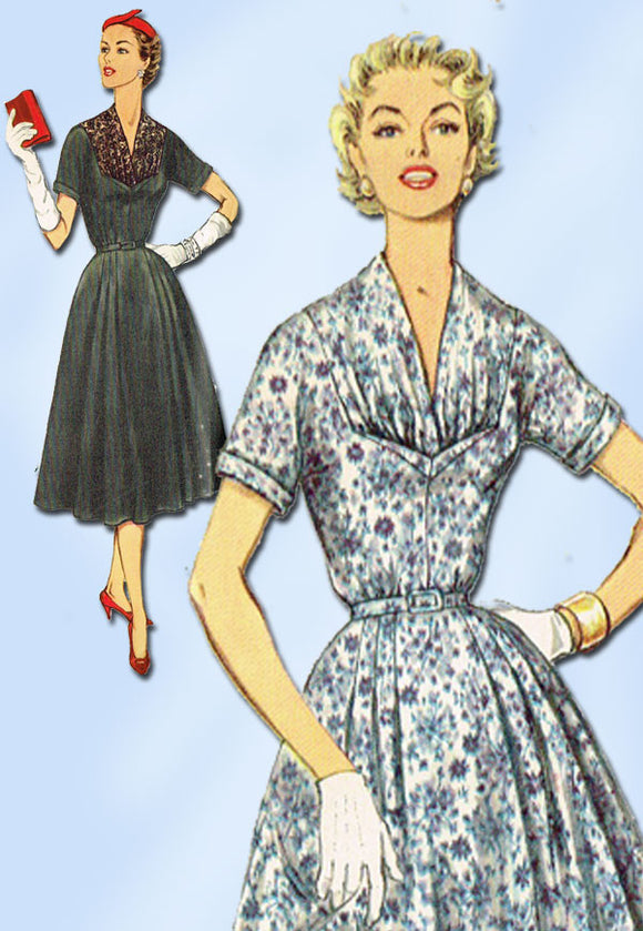 1950s Vintage Misses Afternoon Dress Uncut Simplicity Sewing Pattern Sz 18.5 37B