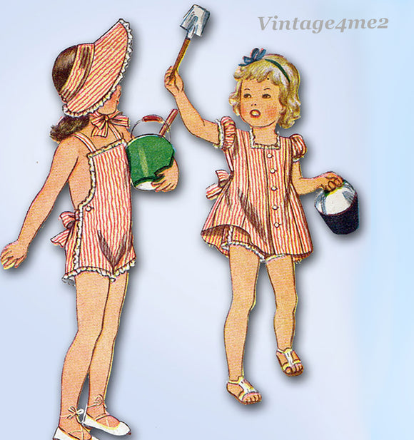 1940s Vintage Simplicity Sewing Pattern 4968 WWII Toddler Girls Sun Suit & Dress 4