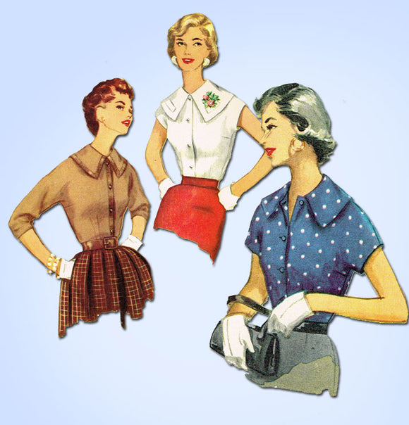 1950s Misses Simplicity Sewing Pattern 4977 FF MIsses Simple Blouse Size 12 30B