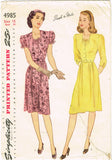 1940s Vintage Simplicity Sewing Pattern 4985 Easy WWII Misses Dress Size 34 Bust