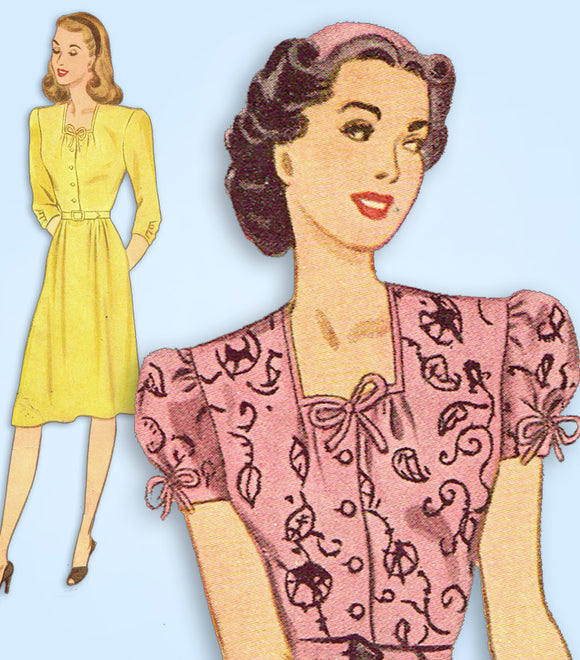 1940s Vintage Simplicity Sewing Pattern 4985 Easy WWII Misses Dress Size 34 Bust