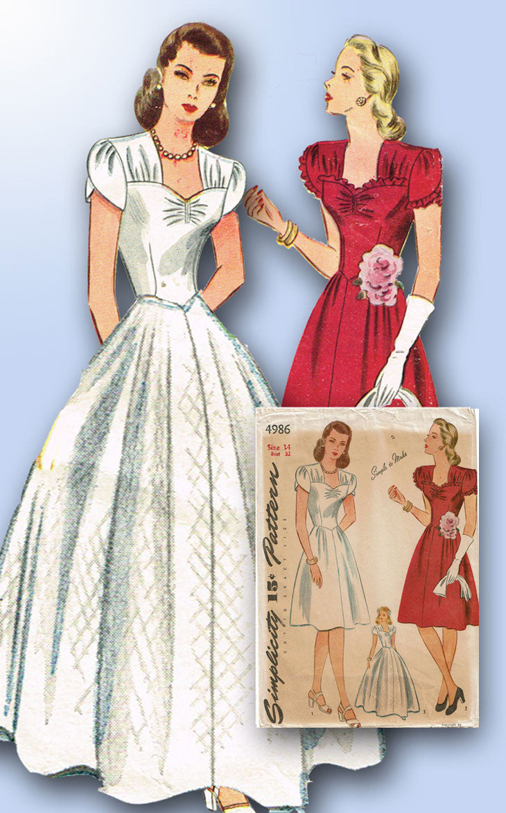 1940s Vintage Simplicity Sewing Pattern 4986 War Bride Wedding Dress Size  14 32B, image size:730x1172