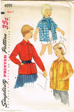 1950s Vintage Simplicity Sewing Pattern 4991 Uncut Girls Pullover Jacket Size 4 - Vintage4me2