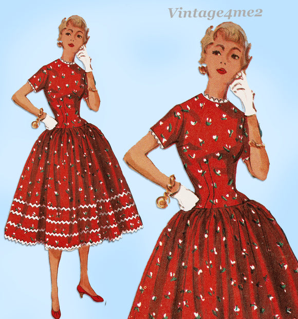 Simplicity 4996: 1950s Lovely Uncut Misses Dress Sz 32 B Vintage Sewing Pattern