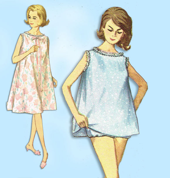 1960s Vintage Simplicity Sewing Pattern 5002 Uncut Misses Jiffy Nightgown Set Sz Med