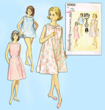 1960s Vintage Simplicity Sewing Pattern 5002 Uncut Misses Jiffy Nightgown Set Sz Med
