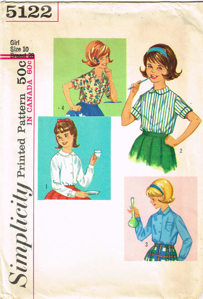 1960s Vintage Simplicity Sewing Pattern 5122 Cute Little Girls Blouse Size 10