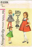 1960s Vintage Simplicity Sewing Pattern 5159 Toddler Girls A Line Dress Size 2