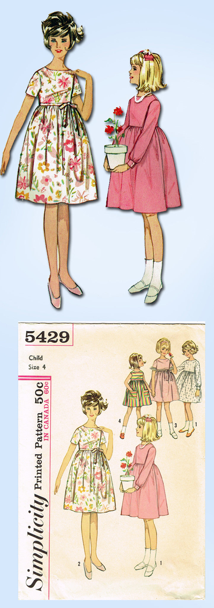 1960s Vintage Simplicity Sewing Pattern 5429 Toddler Girls High Waist   Vintage4me2