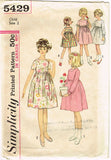 1960s Vintage Simplicity Sewing Pattern 5429 Uncut Toddler Girls Dress Size 2