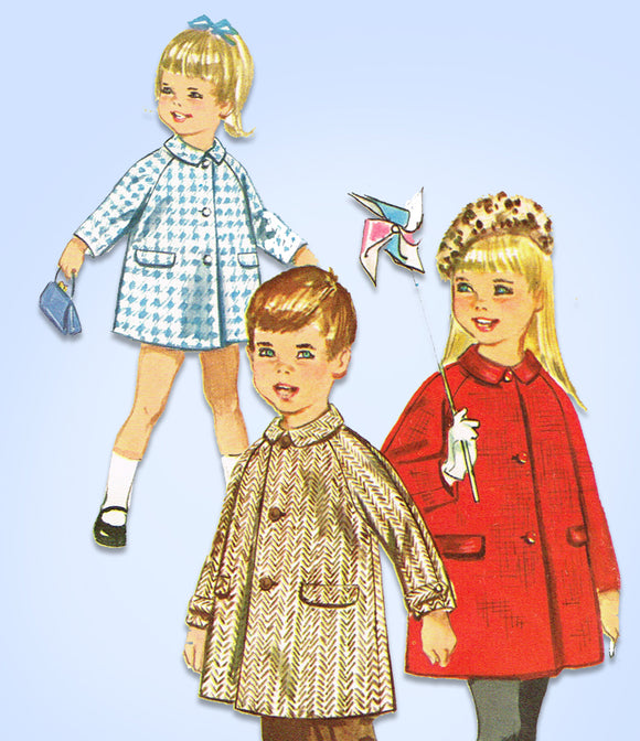 1960s Original Vintage Simplicity Pattern 5685 Toddler Girls Raglan Coat Size 3