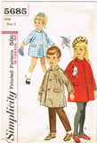 1960s Original Vintage Simplicity Pattern 5685 Toddler Girls Raglan Coat Sz2
