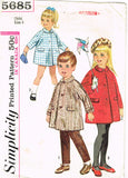 1960s Original Vintage Simplicity Pattern 5685 Cute Girls Raglan Coat Size 6
