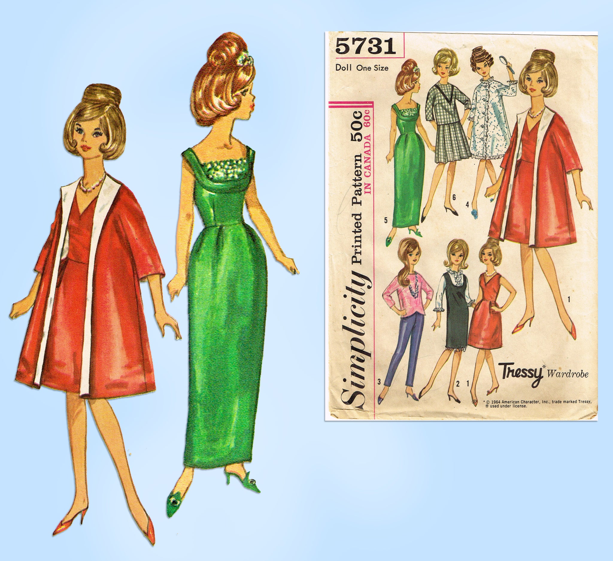 1960s Vintage Simplicity Sewing Pattern 5731 11.5in Tressy Doll