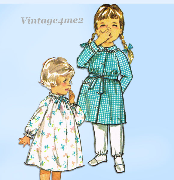 1960s Original Vintage Simplicity Pattern 5762 Toddler Girls Nighty & Robe Sz 2