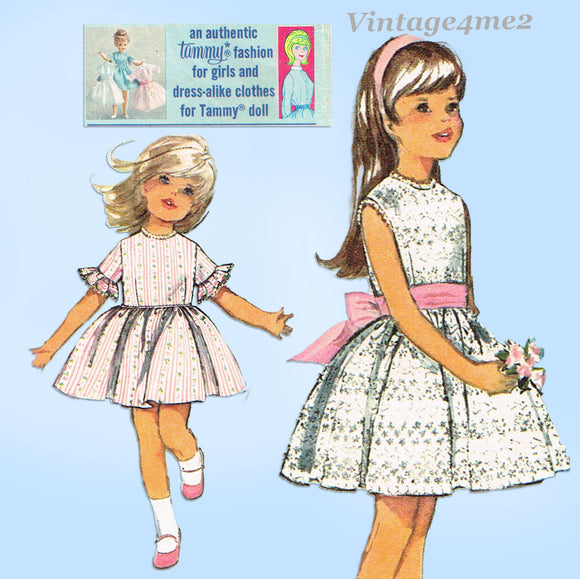 1960s Vintage Simplicity Sewing Pattern 5859 Toddler Girls Dress w Tammy Dress Sz 6