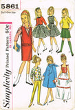 1960s Vintage Simplicity Sewing Pattern 5861 Uncut 9 Inch Skipper Doll Clothes
