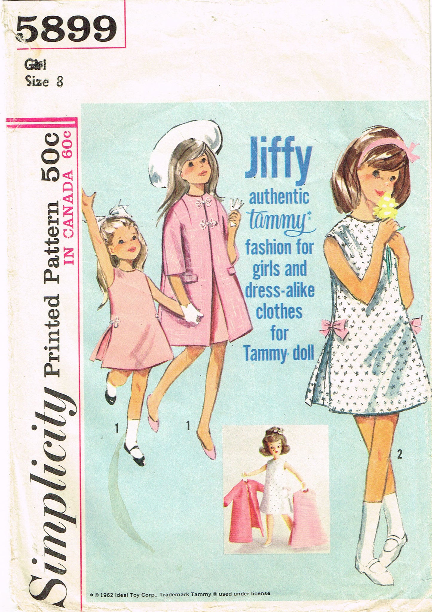 1960s Simplicity Sewing Pattern 5899 FF Girls Dress Sz 8 w Tammy