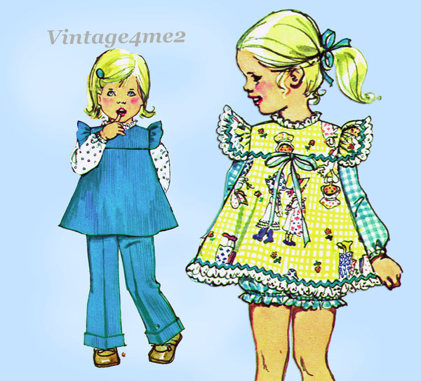 1970s Vintage Simplicity Sewing Pattern 5935 Cute Toddler Girls Play Clothyes Size 4