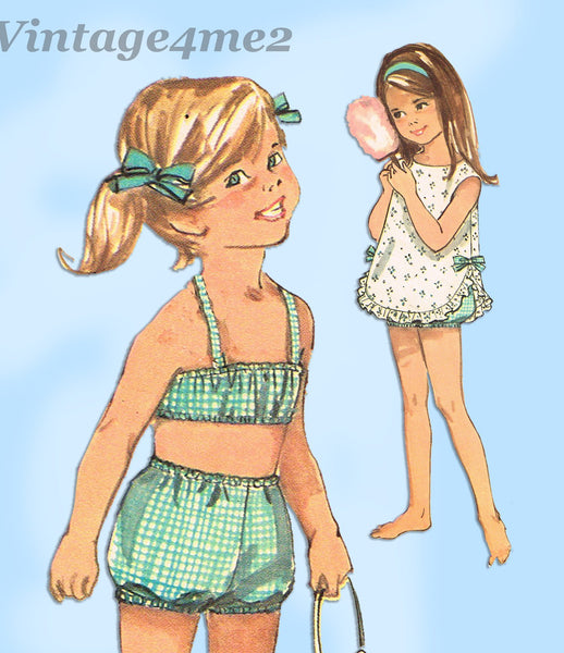 1960s Vintage Simplicity Sewing Pattern 6037 Baby Girls Bathing Suit & Cover Sz 1