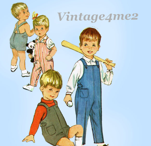 1960s Vintage Simplicity Sewing Pattern 6063 Toddlers Romper or Overalls Size 3