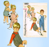 1960s Vintage Simplicity Sewing Pattern 6063 Toddlers Romper or Overalls Size 3