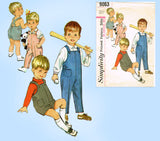 1960s Vintage Simplicity Sewing Pattern 6063 Toddlers Romper or Overalls Size 3
