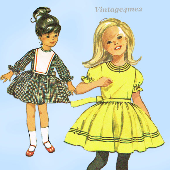 1960s Vintage Simplicity Sewing Pattern 6066 Cute Toddler Girls Dress Size 6x