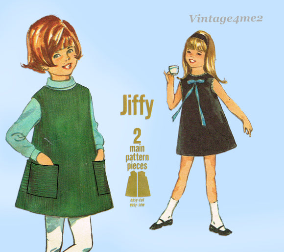 1960s Vintage Simplicity Sewing Pattern 6113 Easy Toddler Girls Jiffy Dress Size 2