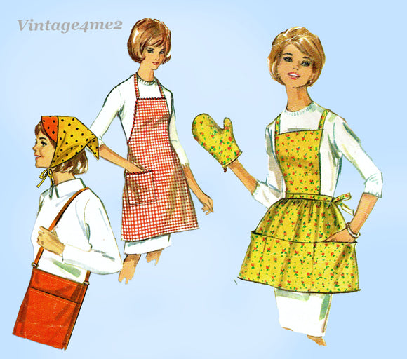 1960s Original Vintage Simplicity Sewing Pattern 6206 Cute Apron & Potholder Set