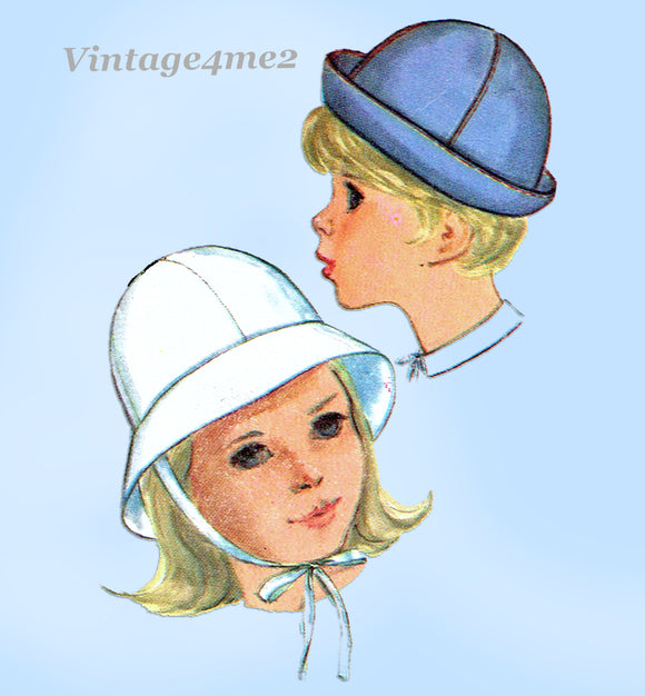 1960s Vintage Simplicity Sewing Pattern 6274 Cute Toddler Girls Hat Sz 21H