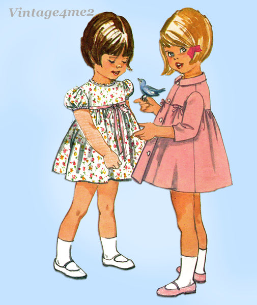 1960s Vintage Simplicity Sewing Pattern 6426 Baby Girls Dress & Coat Sz 1
