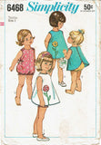 1960s Vintage Simplicity Sewing Pattern 6468 Baby Girls Romper & Apron Size 2