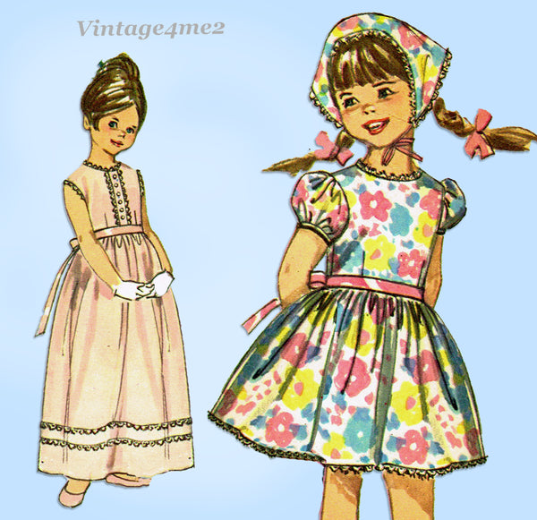 1960s Vintage Simplicity Sewing Pattern 6474 Toddler Girls Dress Size 3