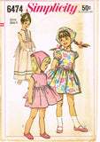 1960s Vintage Simplicity Sewing Pattern 6474 Toddler Girls Dress Size 3