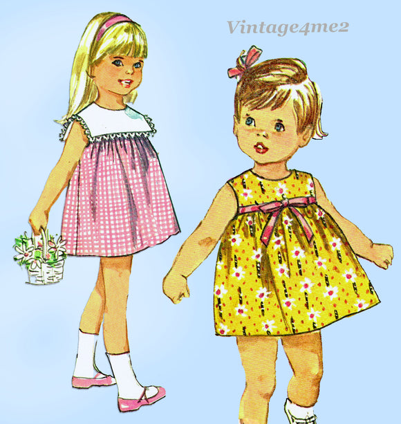 1960s Vintage Simplicity Sewing Pattern 6565 Toddler Girls High Yoke Dress Sz 4