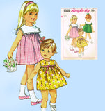 1960s Vintage Simplicity Sewing Pattern 6565 Toddler Girls High Yoke Dress Sz 4
