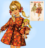 1960s Vintage Simplicity Sewing Pattern 6813 Uncut Girls Dress w Doll Sz 5