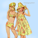 1960s Vintage Simplicity Sewing Pattern 7046 Misses Bathing Suit & Sun Hat Sz 33 B