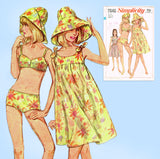 1960s Vintage Simplicity Sewing Pattern 7046 Misses Bathing Suit & Sun Hat Sz 33 B
