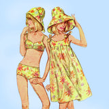 1960s Vintage Simplicity Sewing Pattern 7046 Misses Bathing Suit & Sun Hat Sz 33 B
