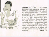1940s Vintage Simplicity Embroidery Transfer 7163 Uncut Floral Clothing Trims