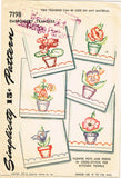 1940s Vintage Simplicity Embroidery Transfer 7198 Uncut Flower Pot Tea Towels