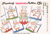 1940s Orig Vintage Simplicity Embroidery Transfer 7219 Uncut French Chef Motifs