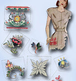 1940s Vintage Simplicity Embroidery Transfer 7288 Uncut Set of Pocket Trims