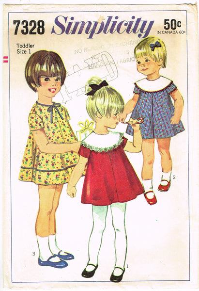 Simplicity 7328: 1960s Cute Toddler Girls Party Dress Vintage Sewing Pattern