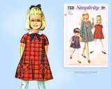Simplicity 7331: 1960s Toddler Girls A Line Dress Size 6 Vintage Sewing Pattern